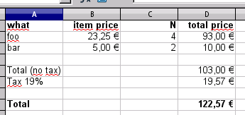 small excel table